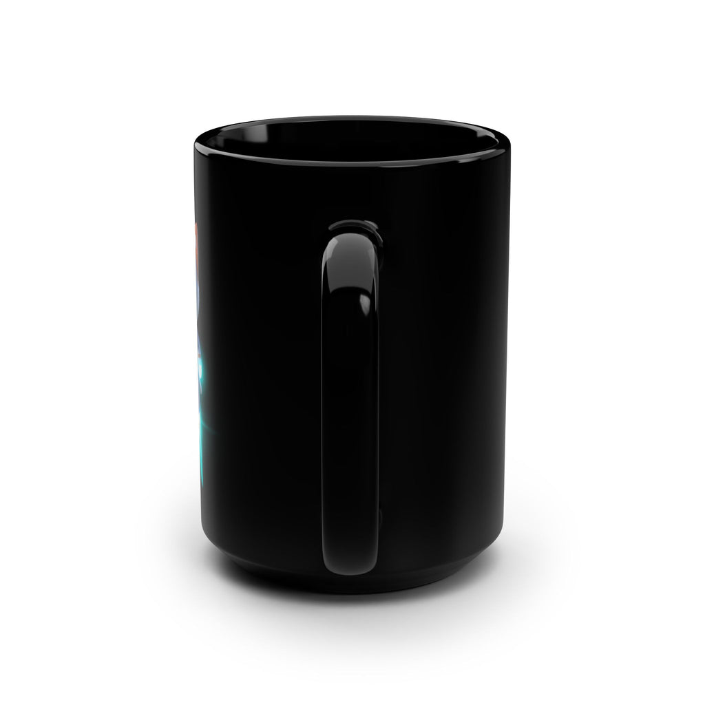 15oz Black Mug — Cute Astronaut Cat Rocket Design