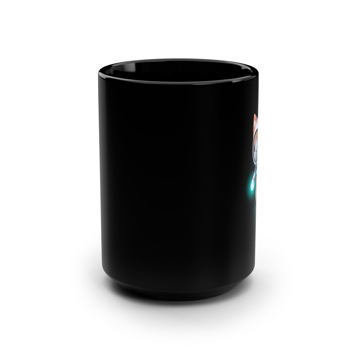 15oz Black Mug — Cute Astronaut Cat Rocket Design