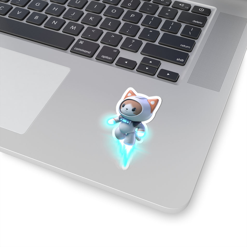 Astro Cat flying — Cute 3D Space Cat Laptop Decal